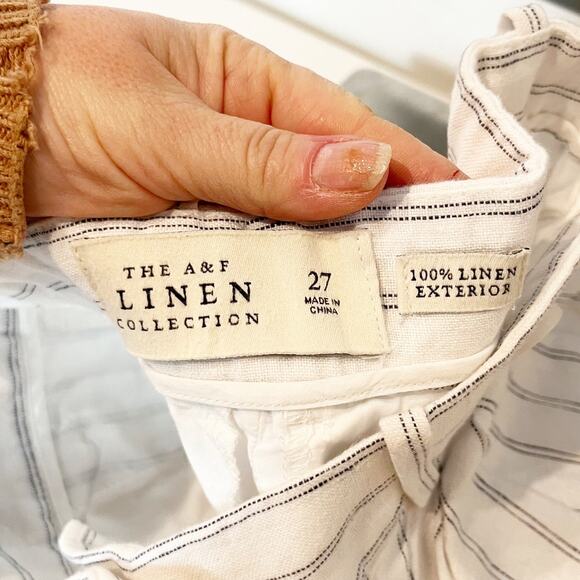 Abercrombie & Fitch High Rise Linen Striped Wide Leg Pants White 27 - Picture 3 of 4